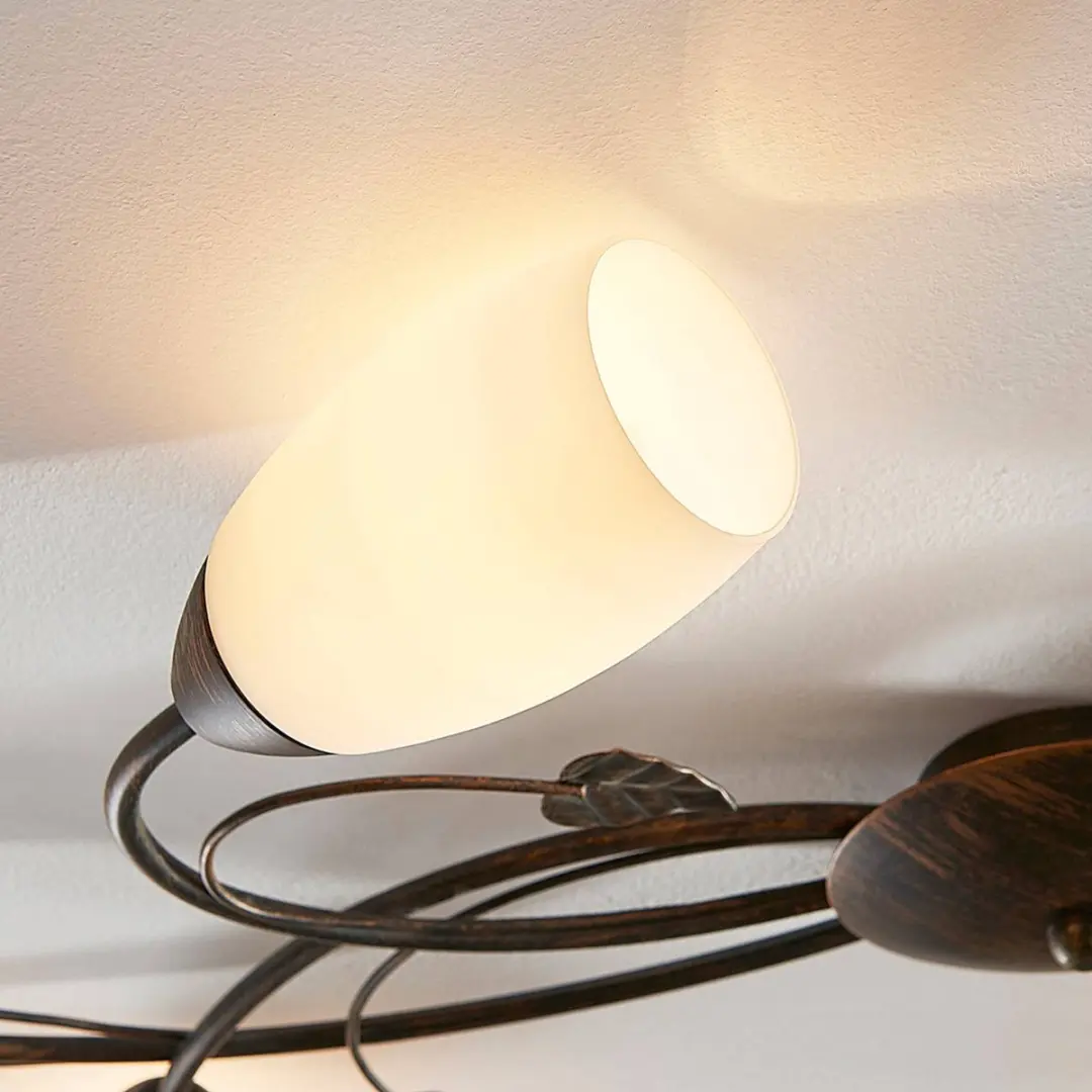 Lindby Plafondlamp 6-Lichts Glas Metaal - Wit/Zwartgoud