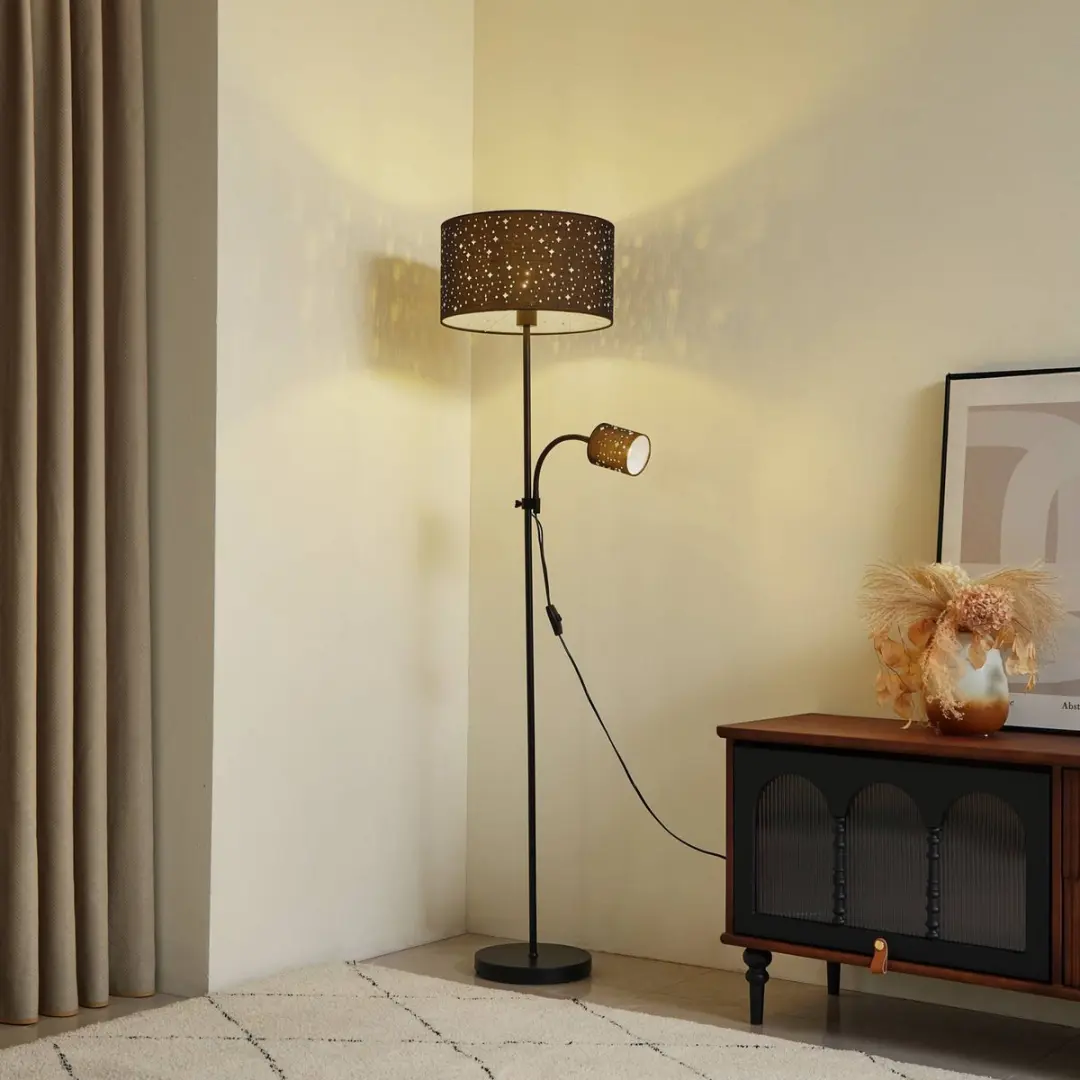 Lindby Vloerlamp 2-lichts IJzer Textiel - 160cm - Zwart