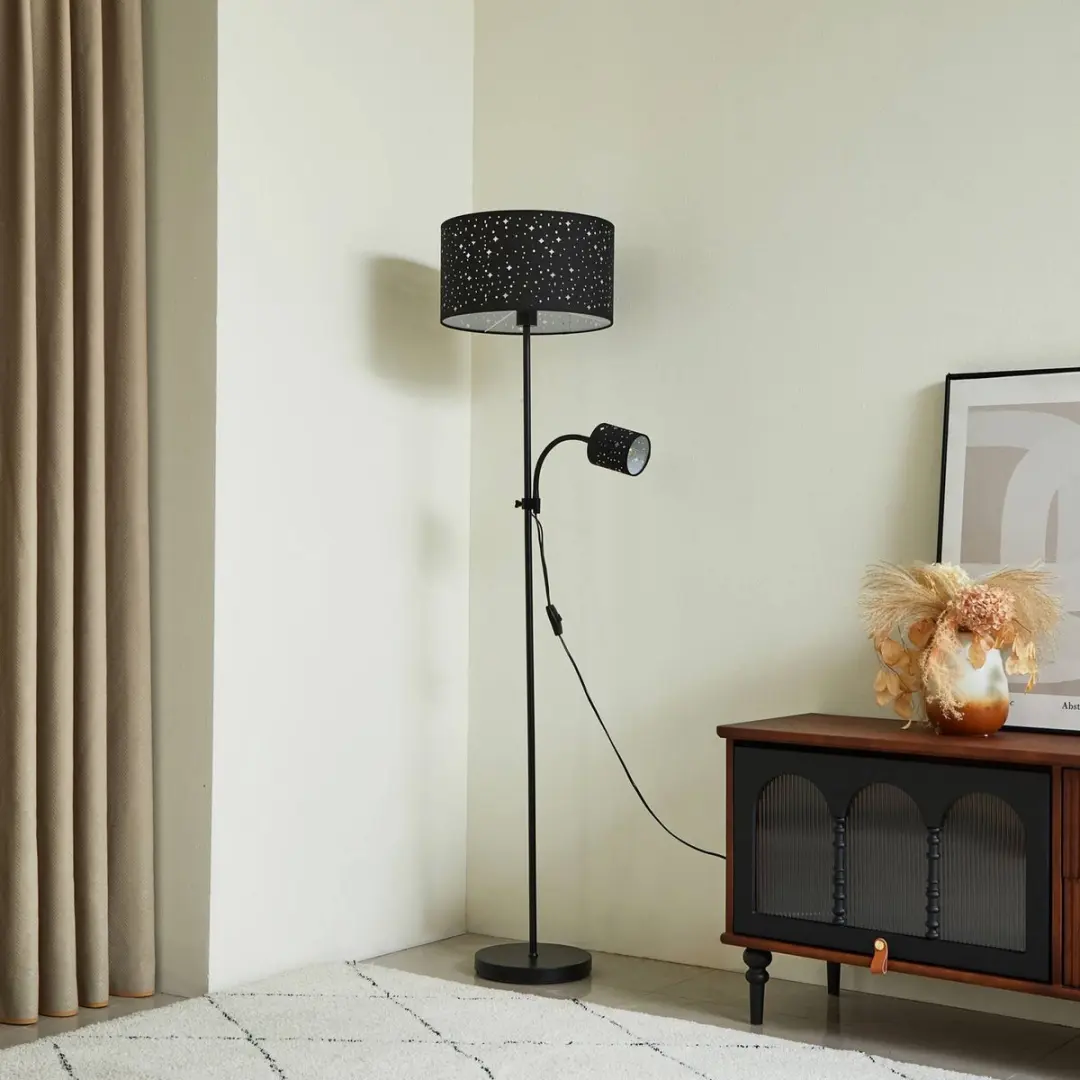 Lindby Vloerlamp 2-lichts IJzer Textiel - 160cm - Zwart
