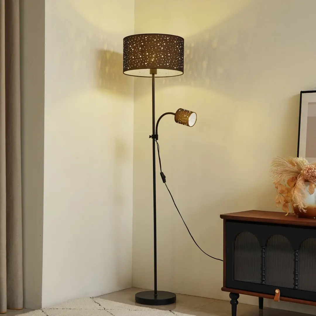 Lindby Vloerlamp 2-lichts IJzer Textiel - 160cm - Zwart