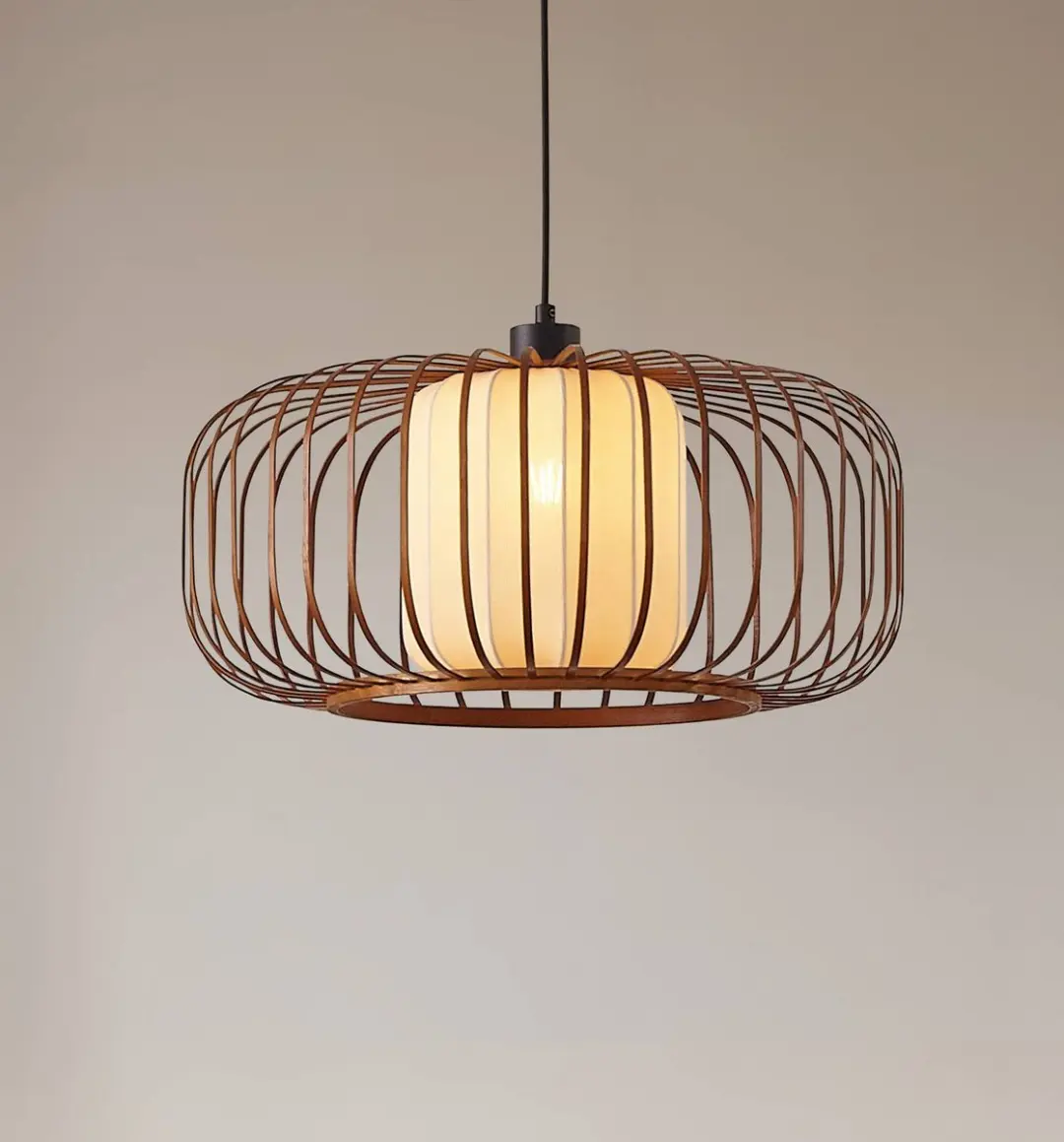 Lindby Hanglamp Bamboe Textiel Metaal 1 Licht - 50cm - E27