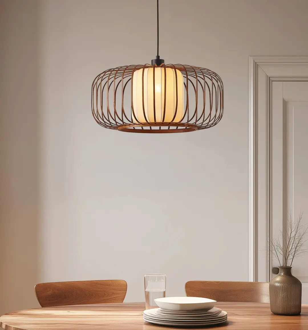 Lindby Hanglamp Bamboe Textiel Metaal 1 Licht - 50cm - E27