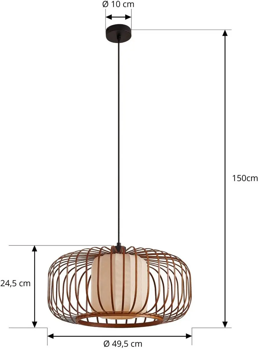 Lindby Hanglamp Bamboe Textiel Metaal 1 Licht - 50cm - E27