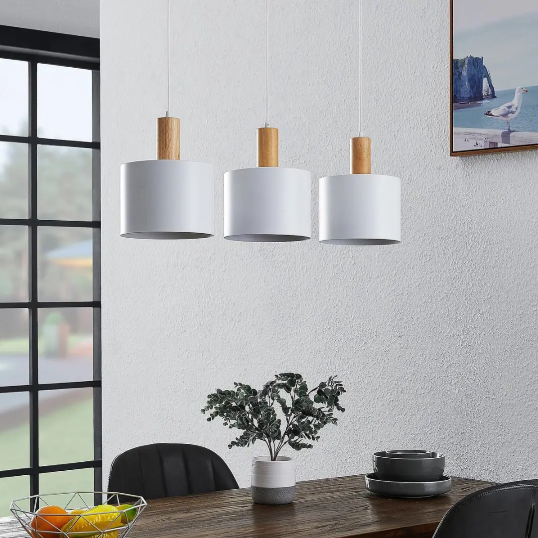 Lindby Hanglamp 3-lichts Staal Hout - E27 Wit