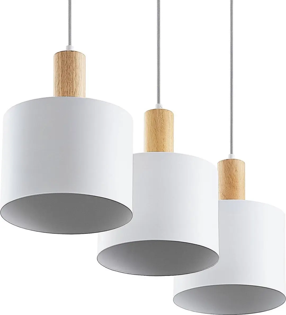 Lindby Hanglamp 3-lichts Staal Hout - E27 Wit