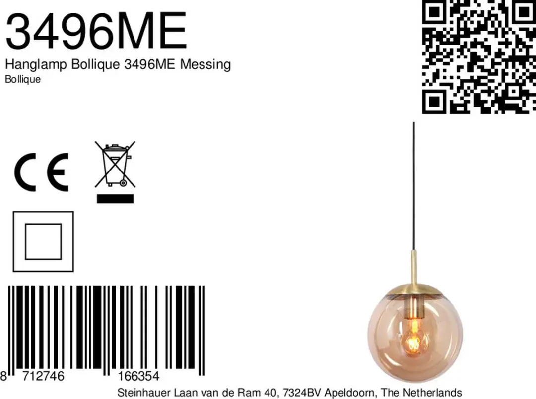 Steinhauer Bollique Hanglamp 20cm - Goud - Glas/Metalen kap - afbeelding 6 van 6
