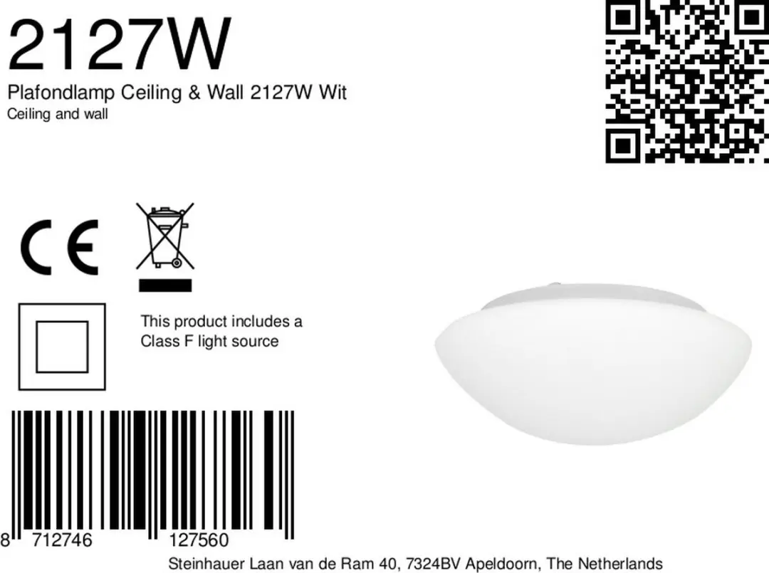 Steinhauer Ceiling and Wall LED Plafondlamp 25cm - Wit