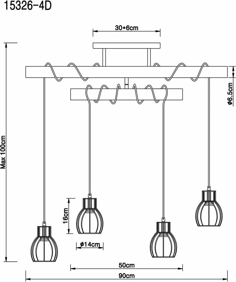 Globo Mina Plafondlamp - 4 Lichtpunten Zwart