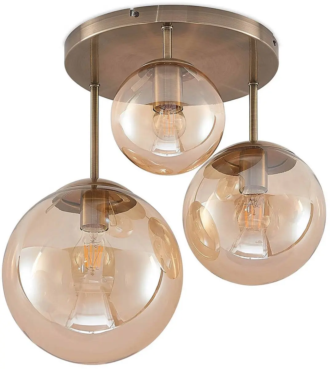 Lindby Plafondlamp 3-Lichts - Ø46,5cm - Amber/Oud Messing