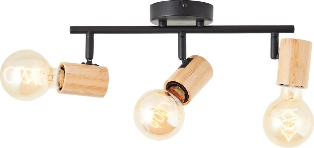 Brilliant Kerry Spot Buis 3 Vlammen - 3x A60 E27 40W - Zwart/Hout/Bamboe