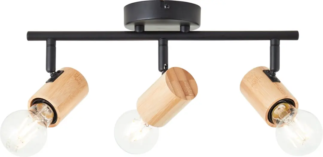 Brilliant Kerry Spot Buis 3 Vlammen - 3x A60 E27 40W - Zwart/Hout/Bamboe