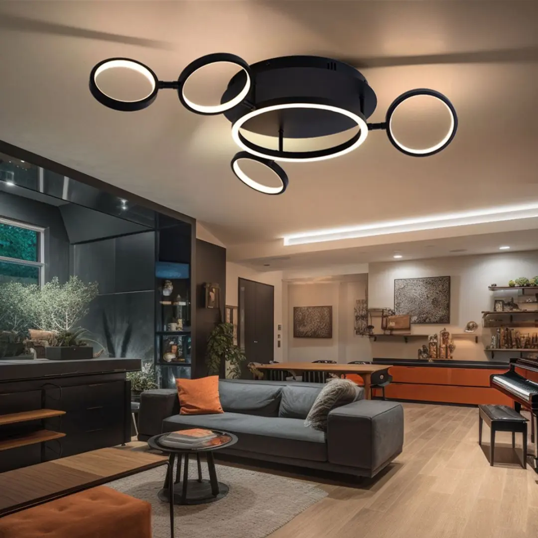 Globo Plafondlamp Ringen 29W Warm Wit - 79x11,5cm Zwart