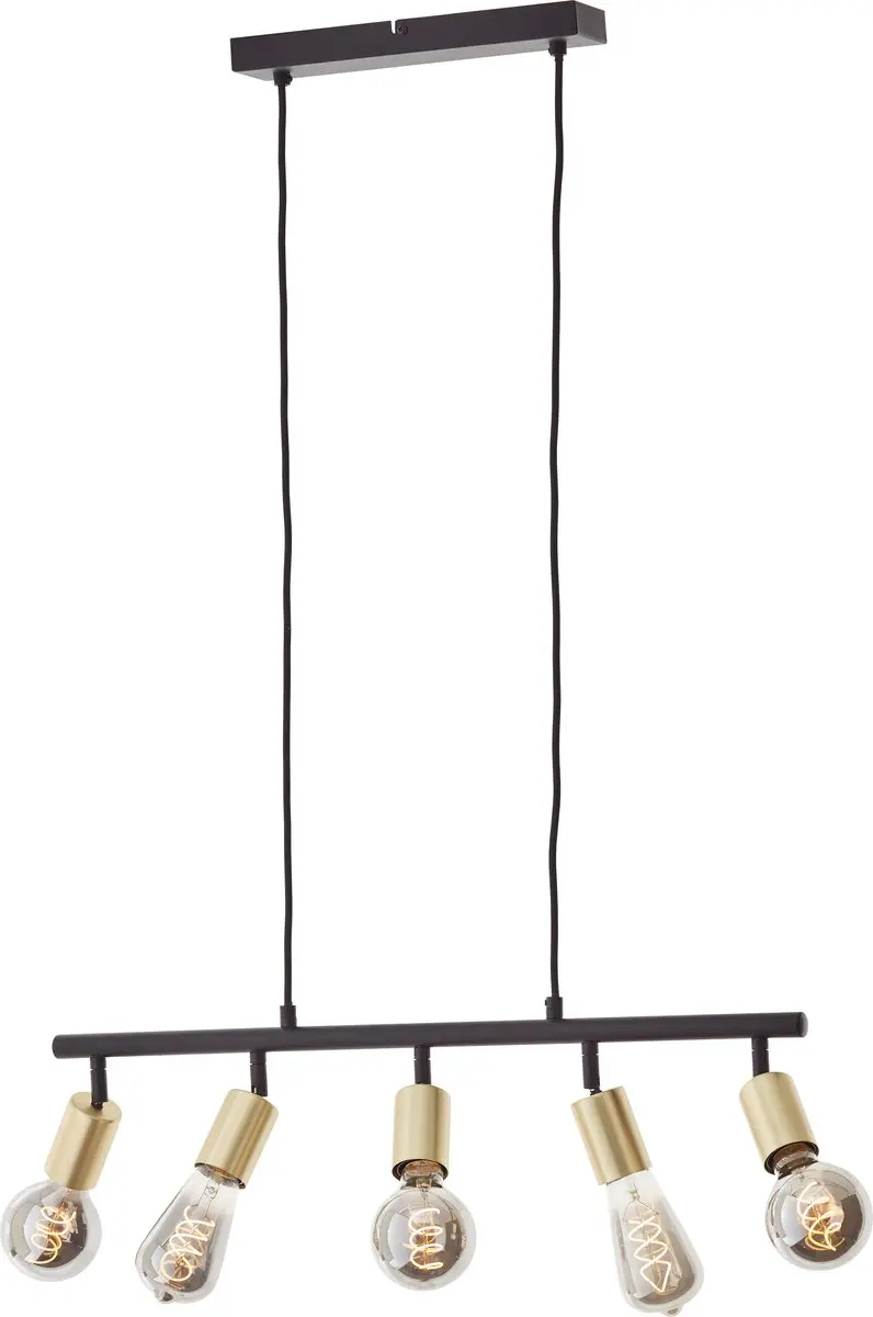Brilliant Tiffany Bar Hanglamp 5x A60 E27 28W - Mat Zwart/Goud