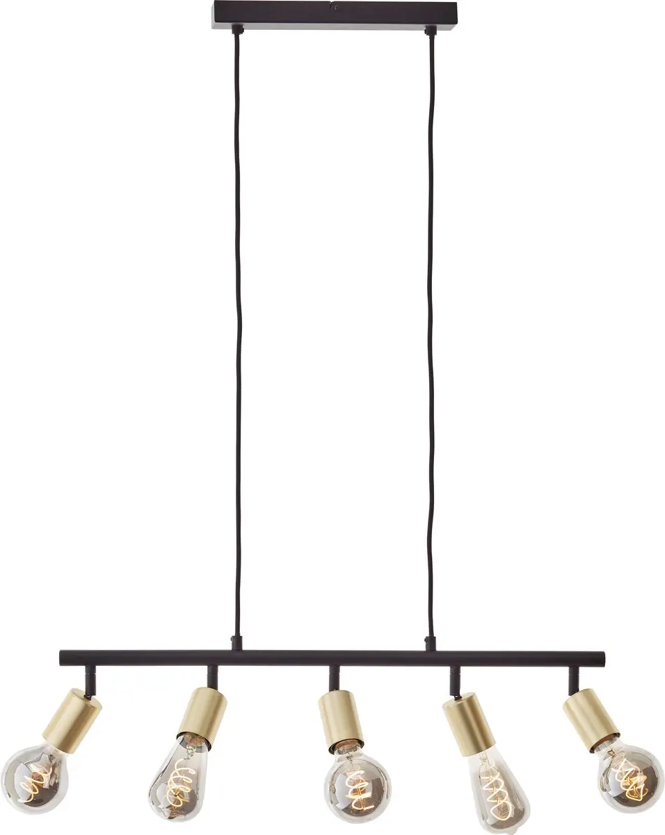 Brilliant Tiffany Bar Hanglamp 5x A60 E27 28W - Mat Zwart/Goud