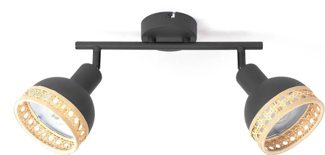 Lindby Buitenspot 2 Lichtpunten E14 - Zwart/Natuurlijk Rotan