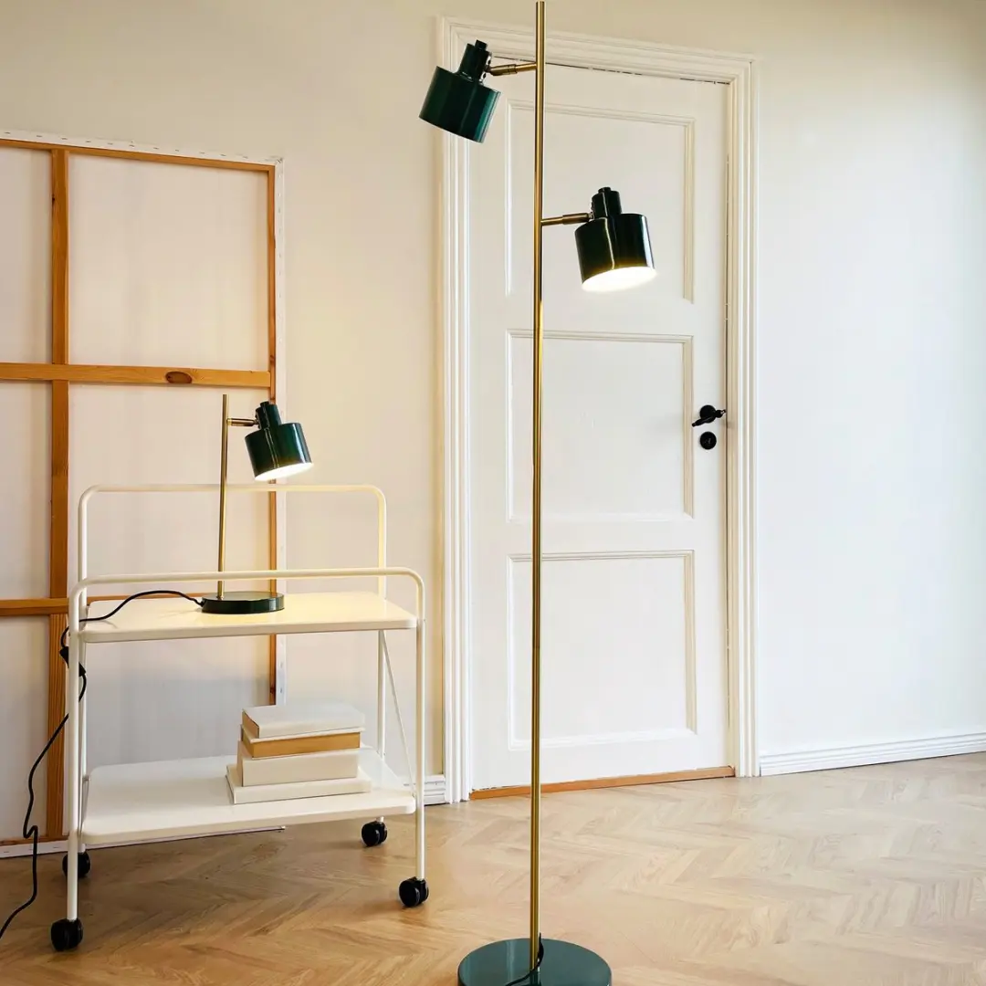 Dyberg Larsen Vloerlamp Ocean H160cm - 2x6W - Donkergroen/Messing