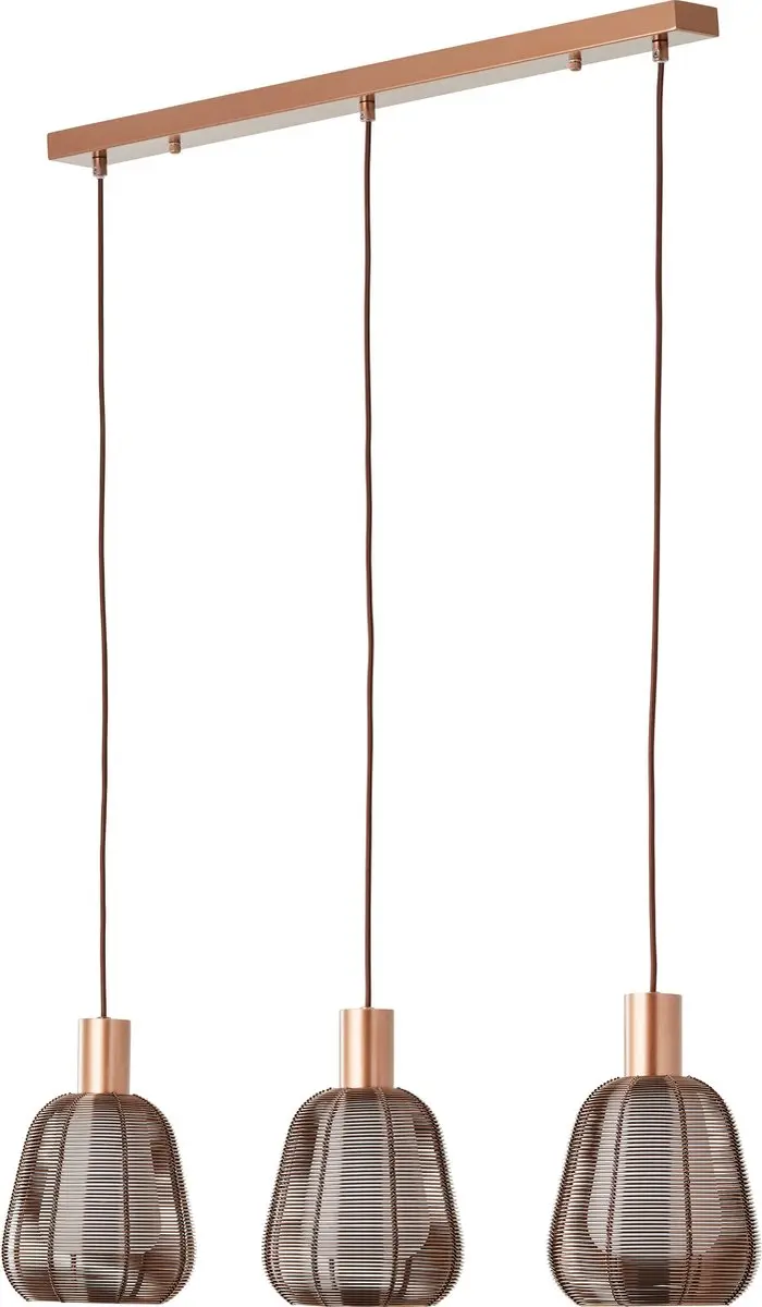 Brilliant Wallace 3-Lichts Hanglamp - Donker Metaal/Bruin Hout - 3x A60 E27 40W