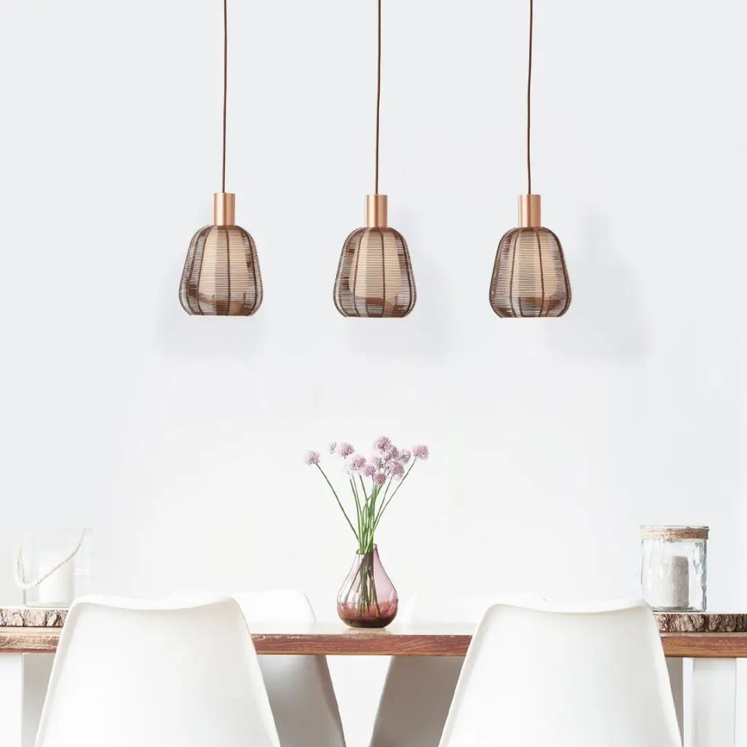 Brilliant Wallace 3-Lichts Hanglamp - Donker Metaal/Bruin Hout - 3x A60 E27 40W