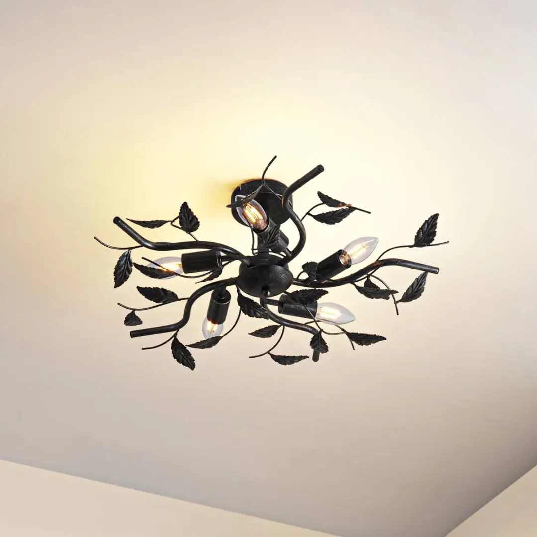Lindby Plafondlamp 5-Lichts - Ø58cm - Zwart Goud Geborsteld