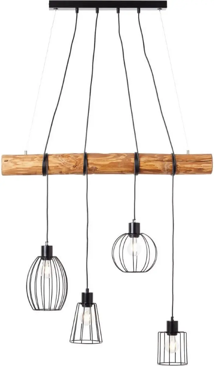 Brilliant Keyla Hanglamp - 4 Lichtpunten Hout/Zwart