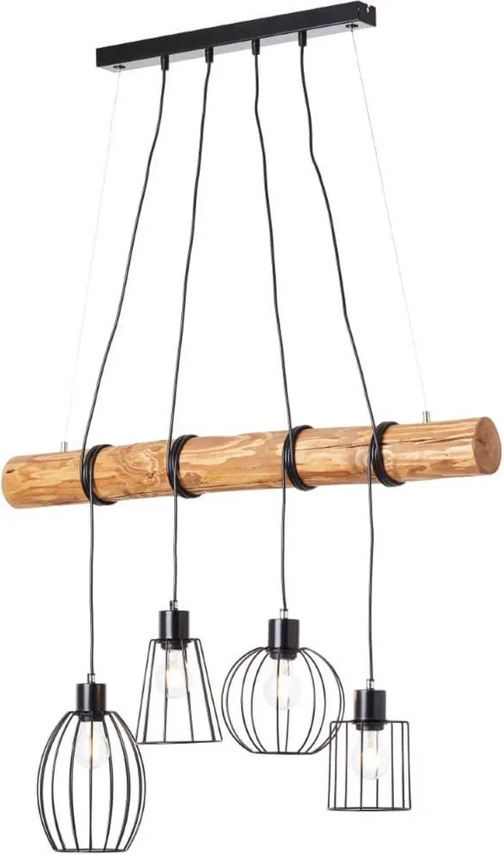 Brilliant Keyla Hanglamp - 4 Lichtpunten Hout/Zwart