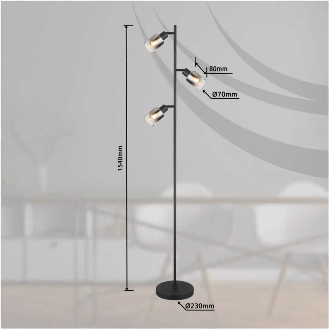 Globo Hubertus Vloerlamp - 2 Lichtpunten - 154cm - Matt zwart
