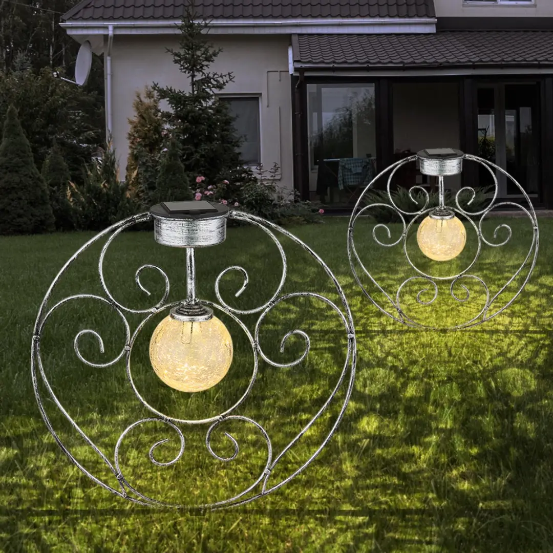 Globo Solarlamp Oosterse Glazen Bol - Zilver - 30x8.5x41cm