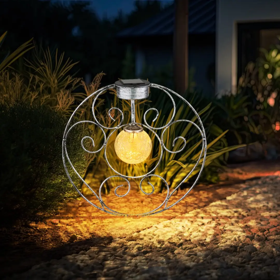 Globo Solarlamp Oosterse Glazen Bol - Zilver - 30x8.5x41cm