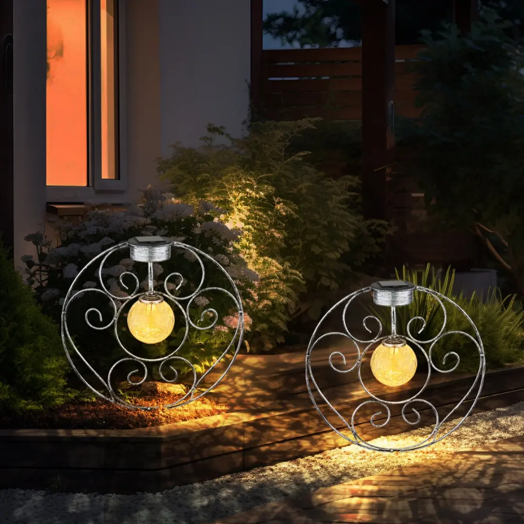 Globo Solarlamp Oosterse Glazen Bol - Zilver - 30x8.5x41cm