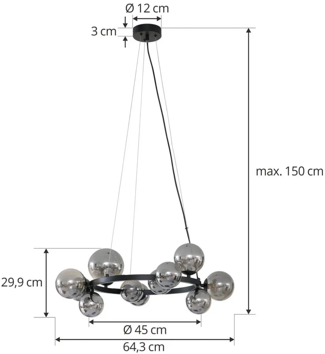 Lucande Hanglamp 11-lichts G9 - Zwart/Rookgrijs