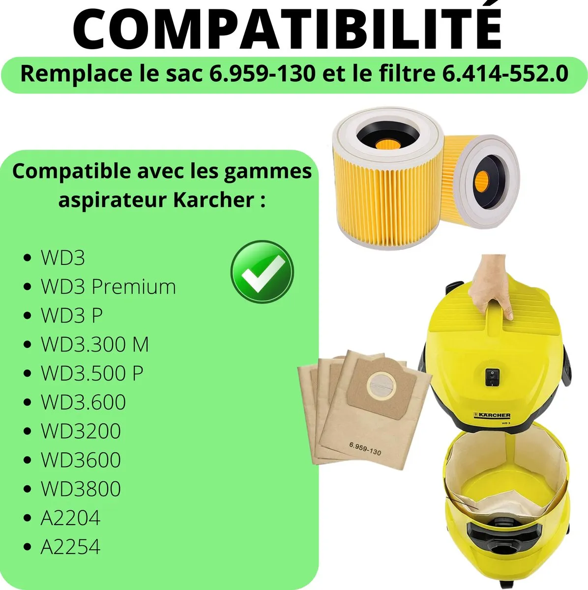 Kärcher WD3 Accessoirespakket - 10 Zakken + 2 Filters
