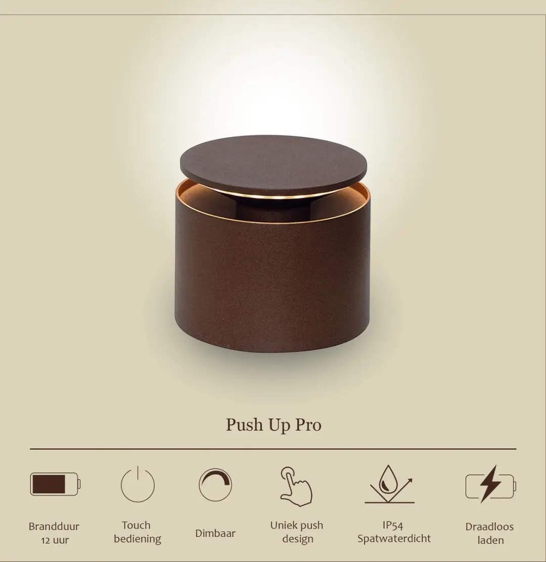 Zafferano Push Up Pro Tafellamp Roestbruin - Oplaadbaar IP54