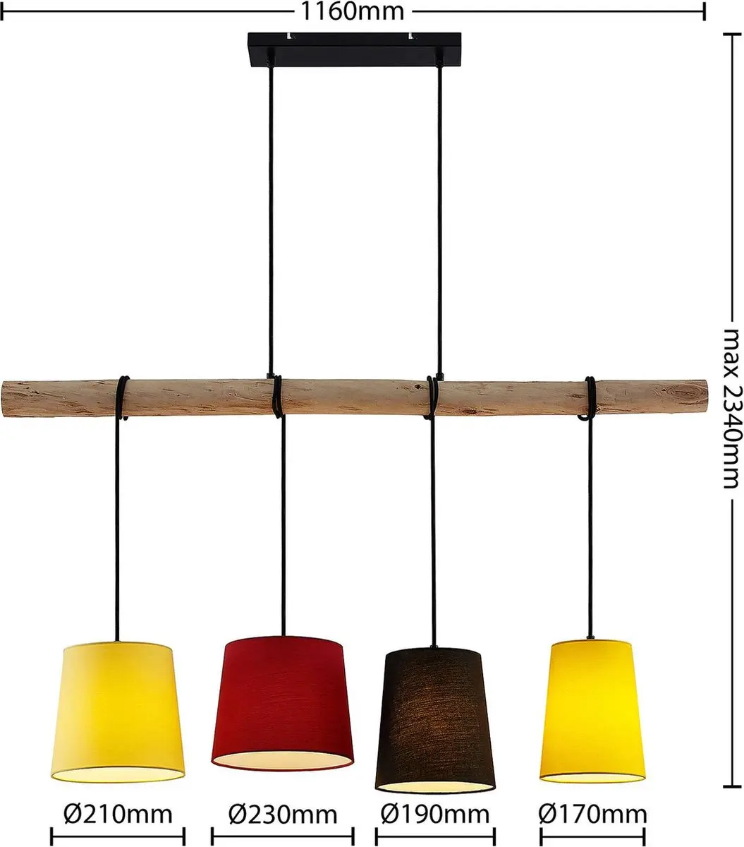 Lindby Hanglamp Metaal/Eucalyptushout 4 Lichtpunten - E27