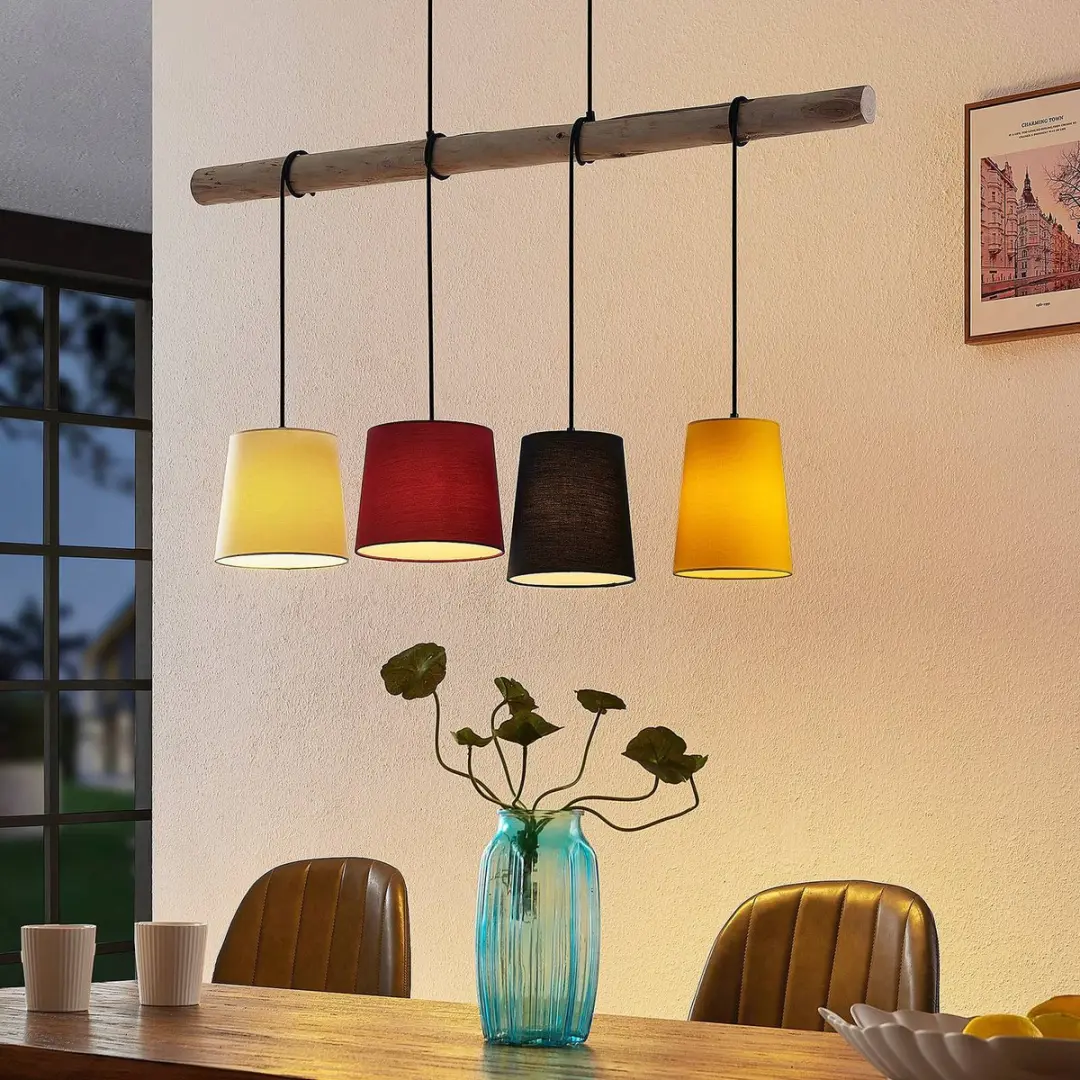 Lindby Hanglamp Metaal/Eucalyptushout 4 Lichtpunten