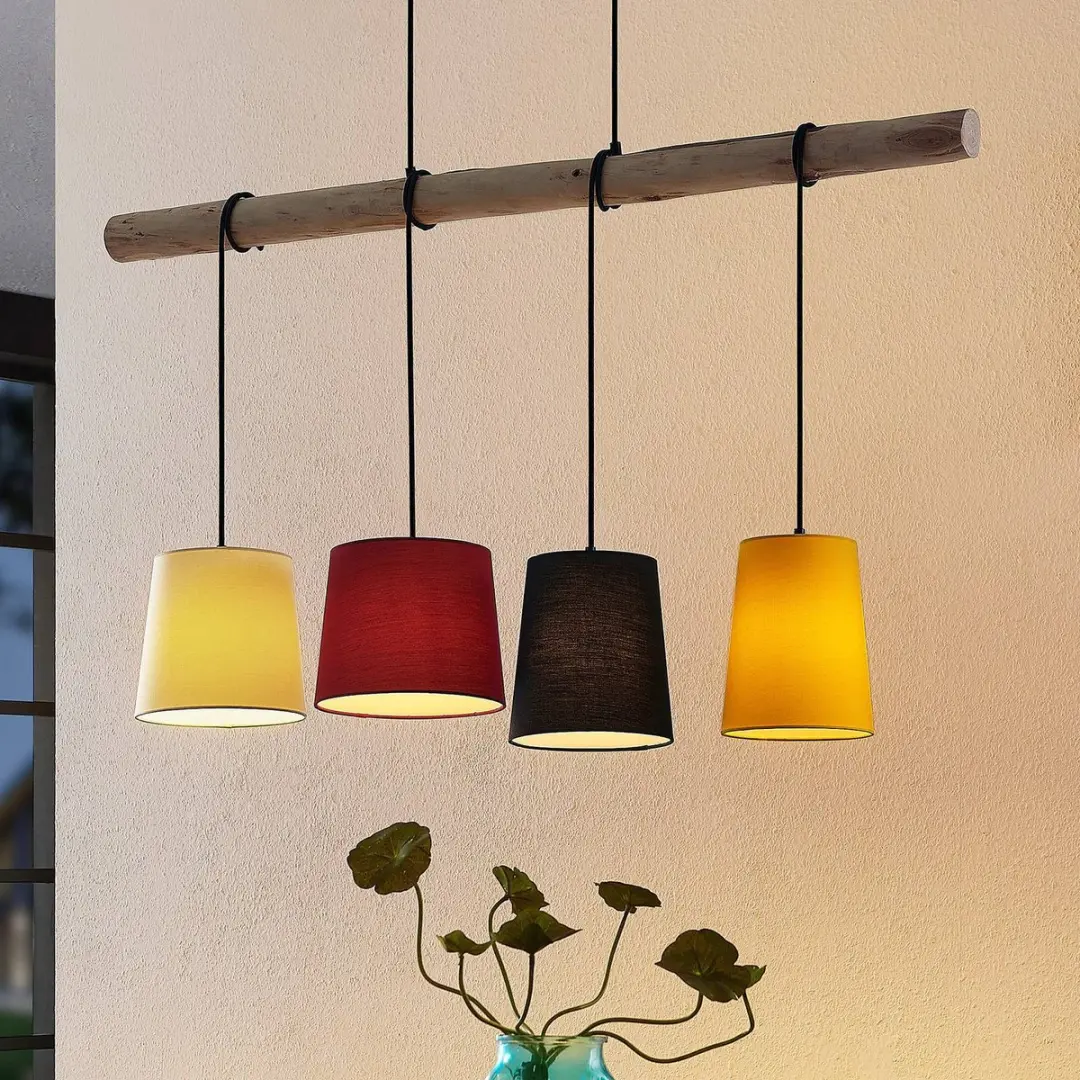Lindby Hanglamp Metaal/Eucalyptushout 4 Lichtpunten - E27