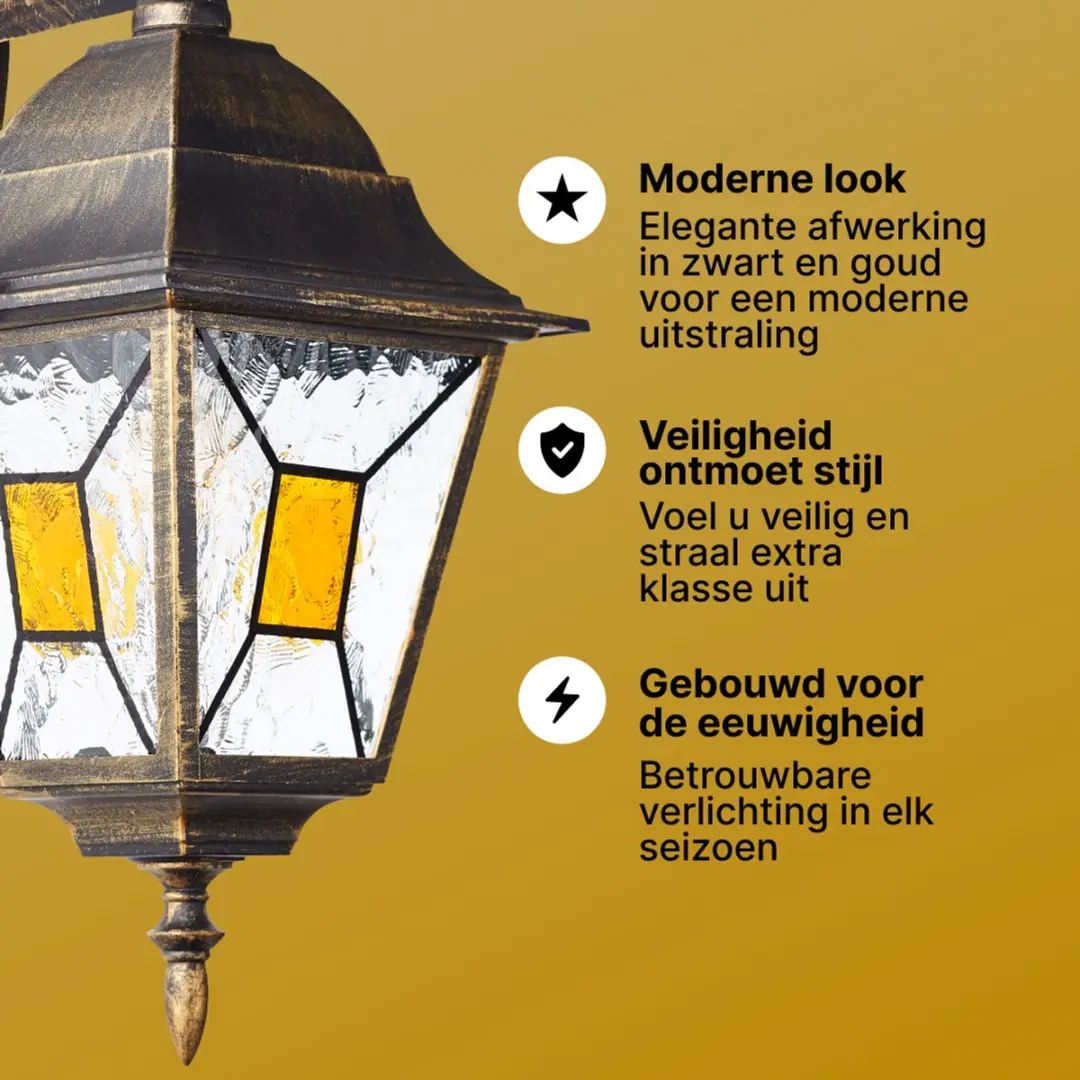 Brilliant Janel Muurlamp Buiten E27 60W - Zwart/Goud - afbeelding 6 van 6