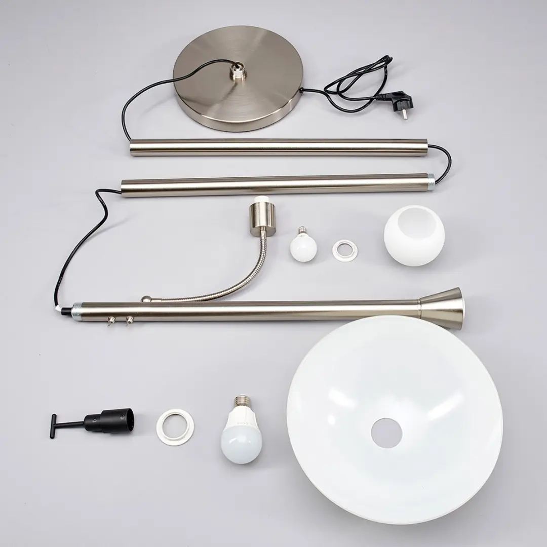 Lindby Vloerlamp 180cm - Metaal/Glas - E27 - Nikkel Mat/Wit Opaal