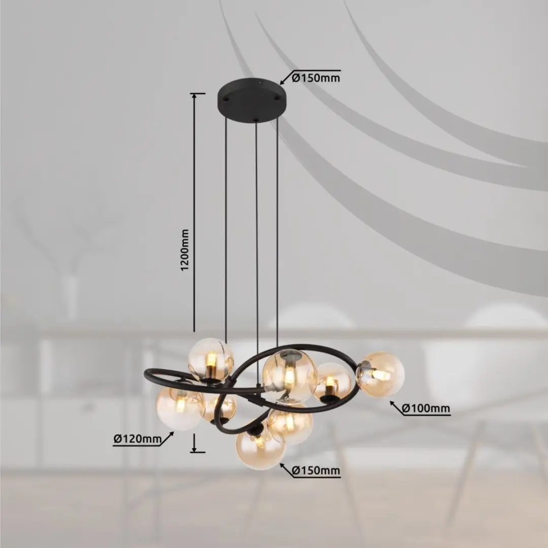 Globo Tuberius Hanglamp - 8x G9 - Ø65cm - Messingzwart