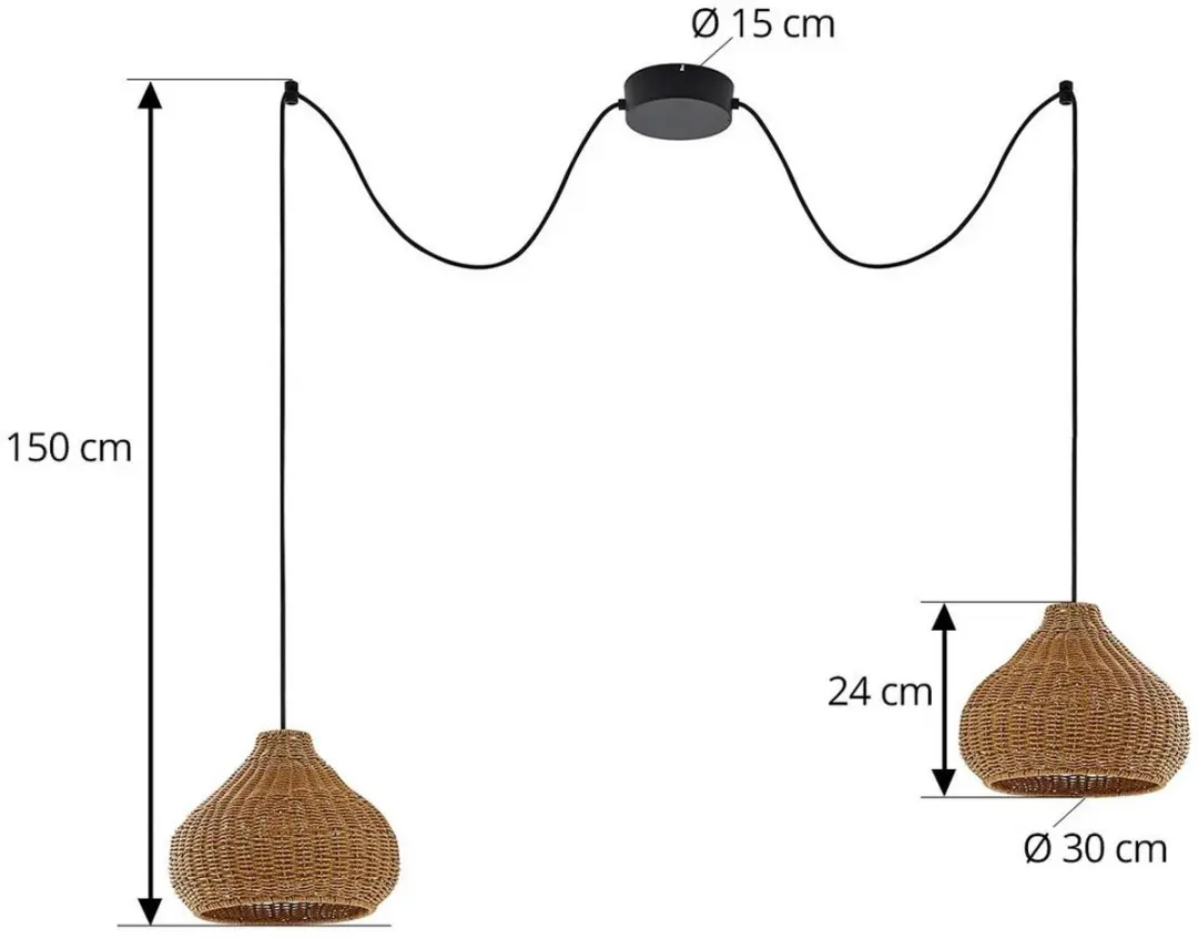 Lucande Hanglamp Buiten 2-Lichts Rotan - 30cm - E27 - Beige/Zwart