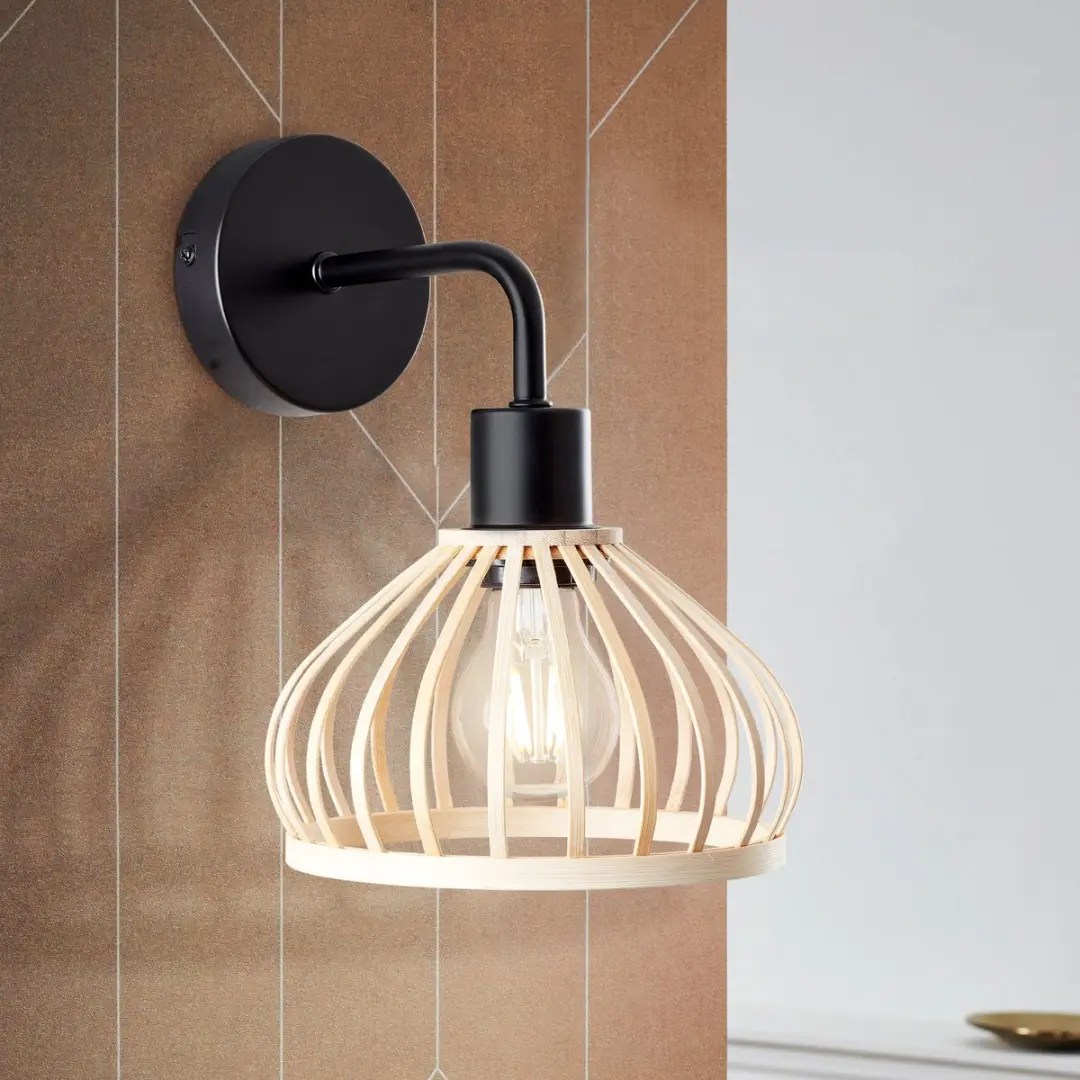 Brilliant Norah Wandlamp Metaal/Bamboe - 1x A60 E27 40W