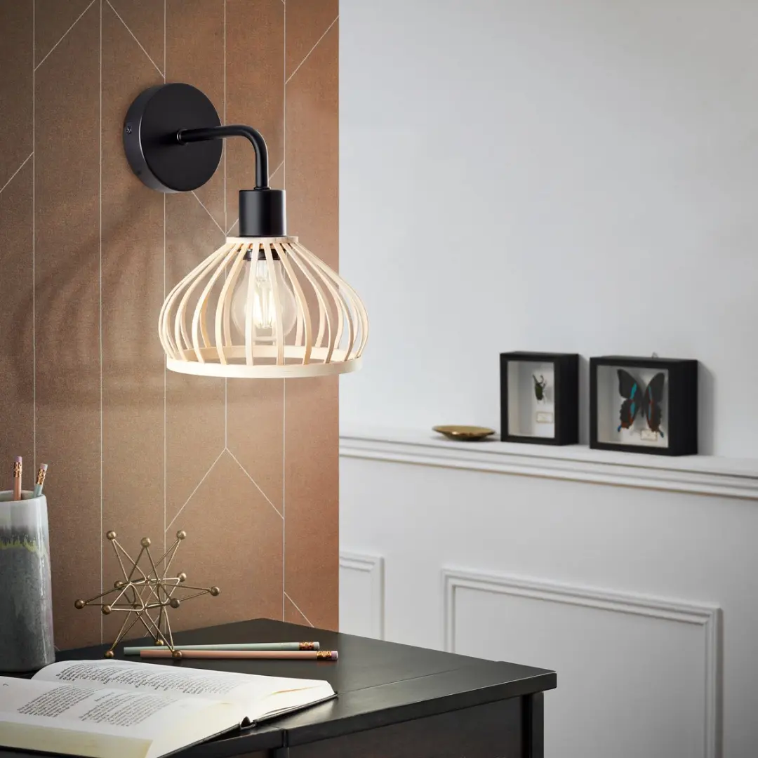 Brilliant Norah Wandlamp Metaal/Bamboe - 1x A60 E27 40W