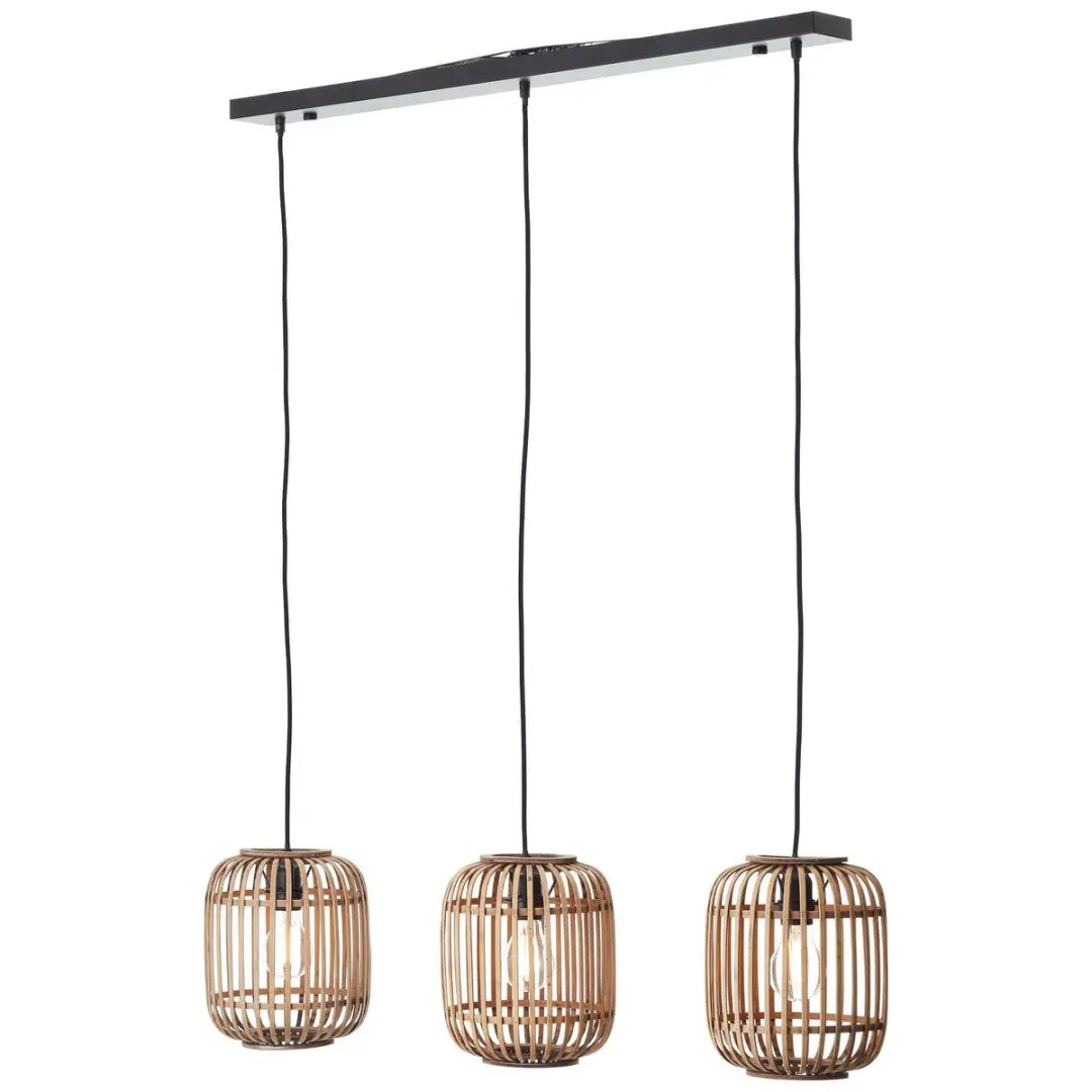 Brilliant Woodrow Rotan Hanglamp 3-lichten - Lichtbruin