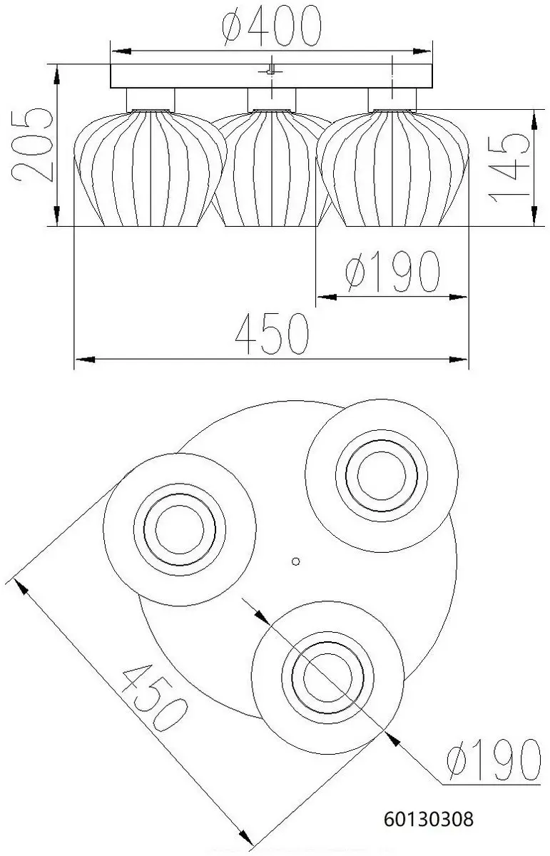 Globo TOY Plafondlamp 3x E27 Ø45cm - Zwart