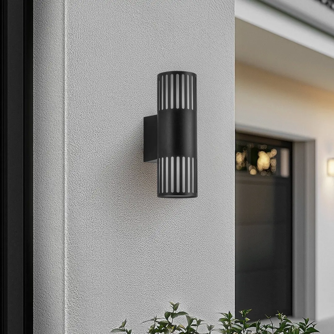 Lindby Wandlamp Buiten 2-Lichts Aluminium - Zwart/Opaal