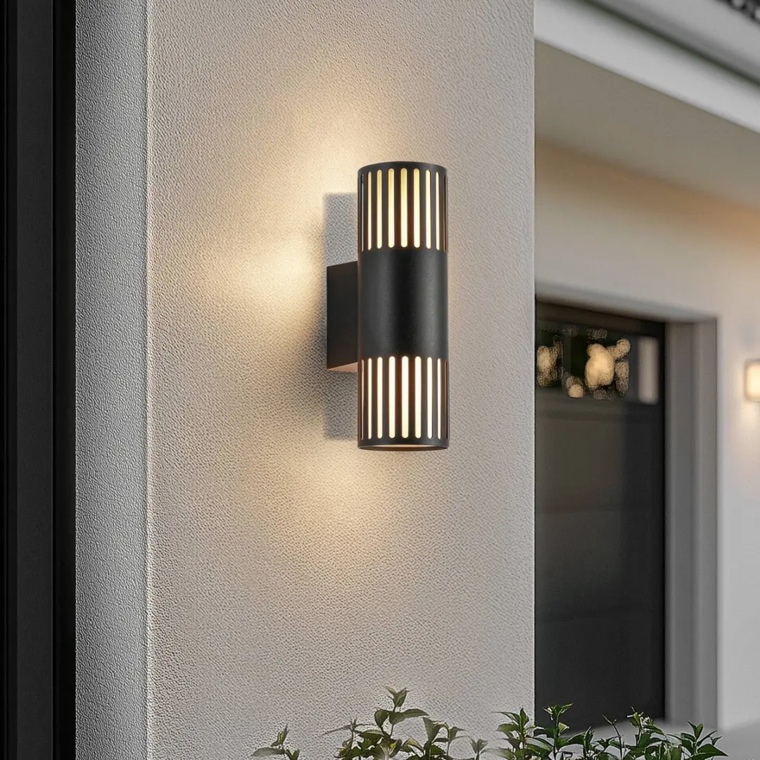 Lindby Wandlamp Buiten 2-Lichts Aluminium - Zwart/Opaal