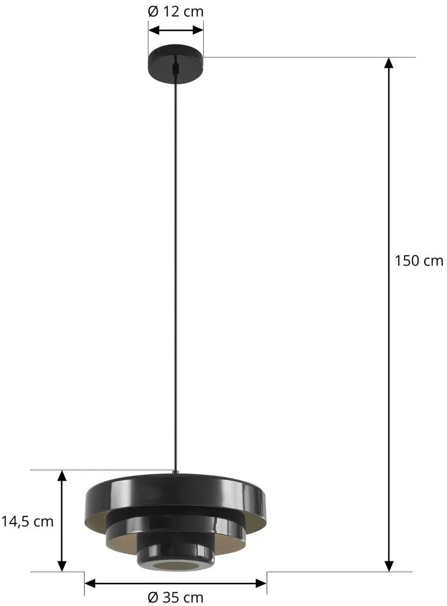 Lindby Hanglamp Metaal 1 Licht E27 - 27cm - Ø35cm - Zwart
