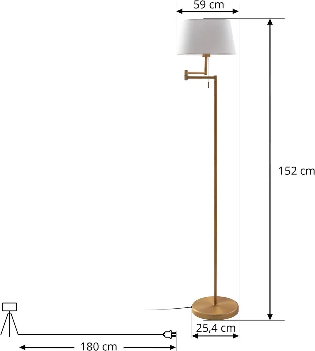 Lindby Vloerlamp 1 Licht E27 - 154cm - Brons/Wit