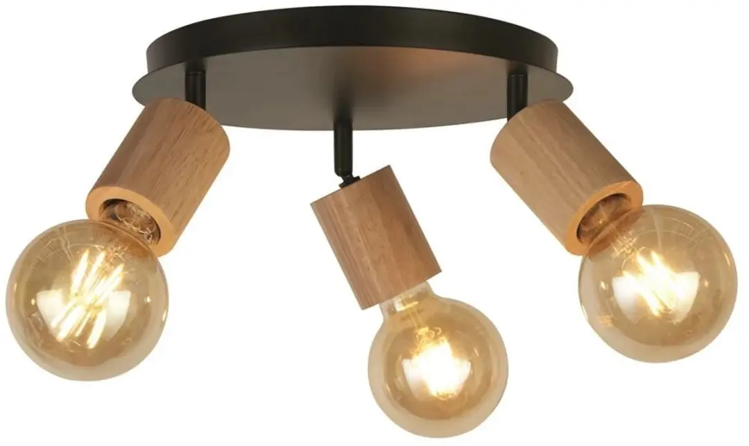 Searchlight Spinny Spot Plafondlamp 3 Lichts - Hout/Zwart