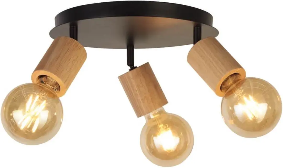 Searchlight Spinny Spot Plafondlamp 3 Lichts - Hout/Zwart
