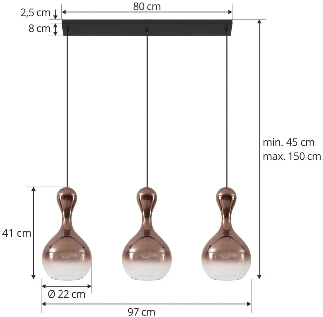 Lucande Hanglamp 3-lichts - Koper/Zwart